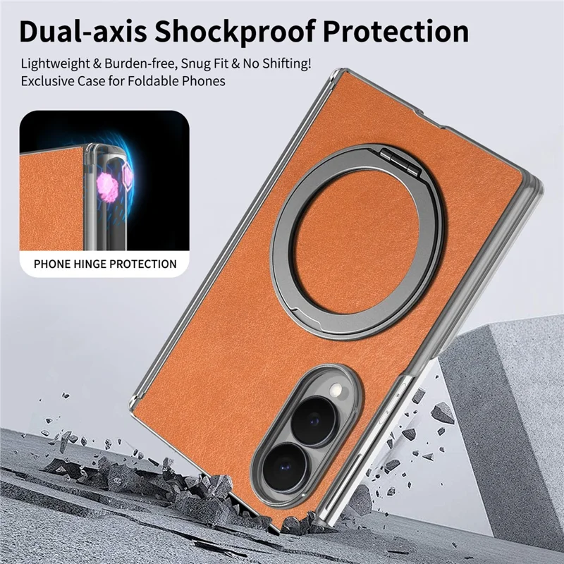 For Samsung Galaxy Z Fold8 Magnetic Case PU Leather Dual-Axis Shockproof Phone Cover - Brown