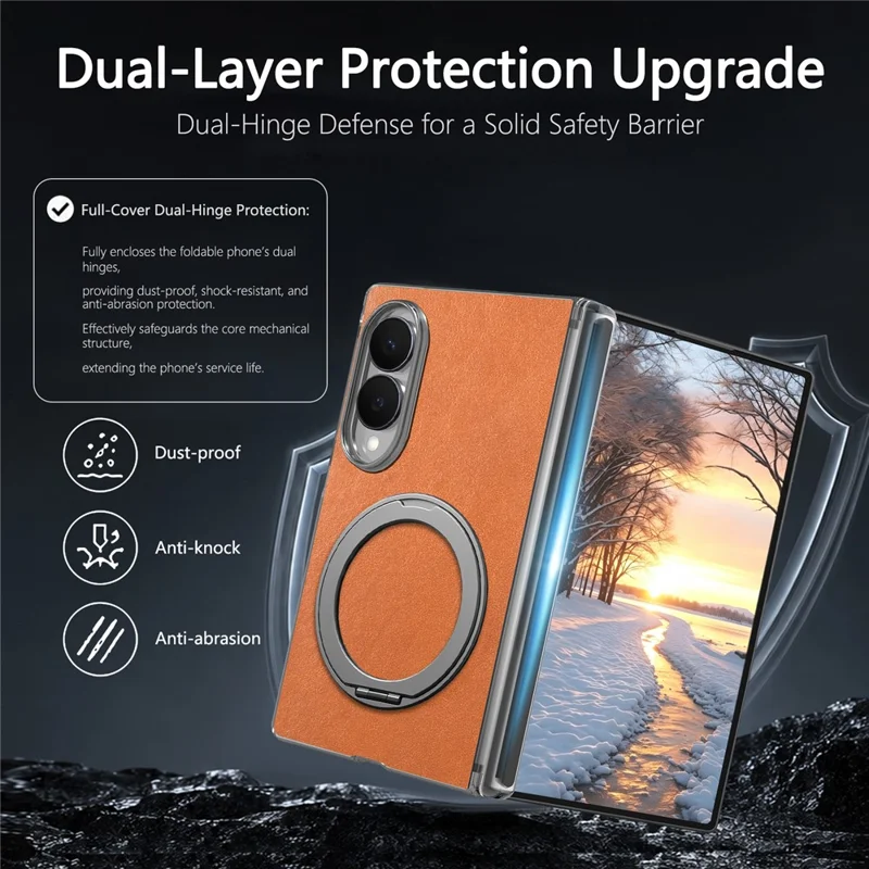For Samsung Galaxy Z Fold8 Magnetic Case PU Leather Dual-Axis Shockproof Phone Cover - Brown