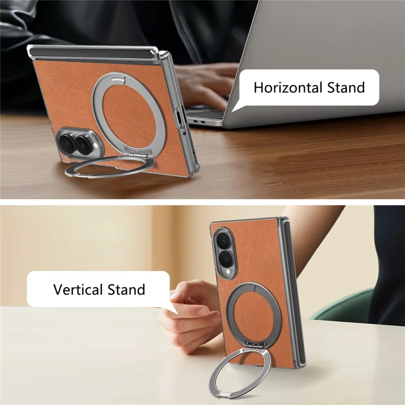 For Samsung Galaxy Z Fold8 Magnetic Case PU Leather Dual-Axis Shockproof Phone Cover - Brown