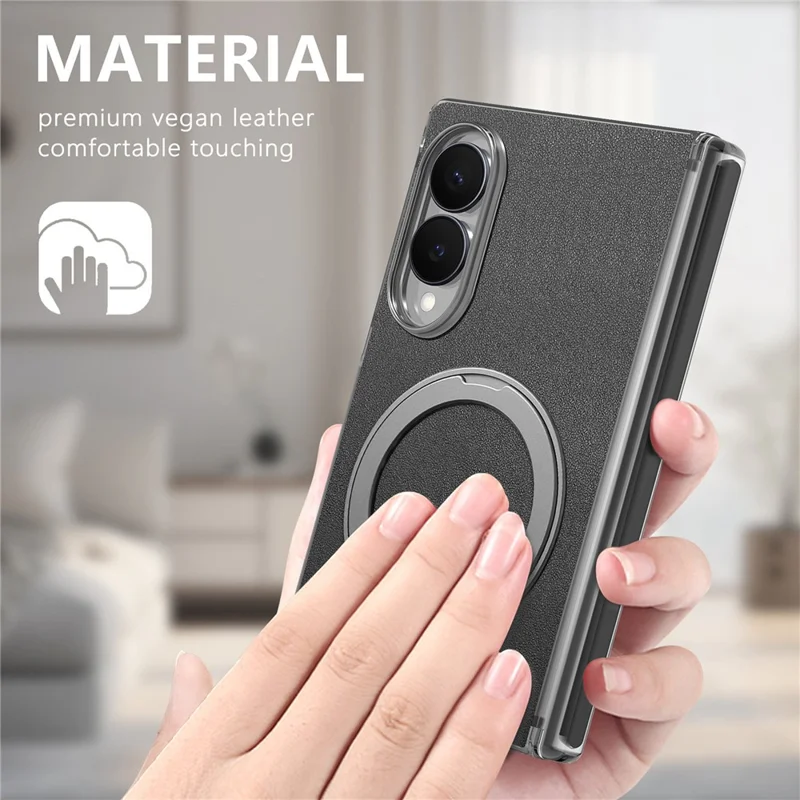 For Samsung Galaxy Z Fold8 Magnetic Phone Case with 360 Degree Rotating Ring Holder Dual-Axis Shockproof Protection - Black