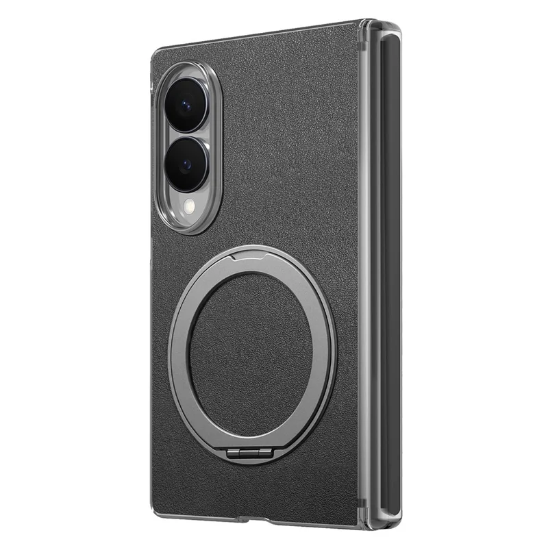 For Samsung Galaxy Z Fold8 Magnetic Phone Case with 360 Degree Rotating Ring Holder Dual-Axis Shockproof Protection - Black