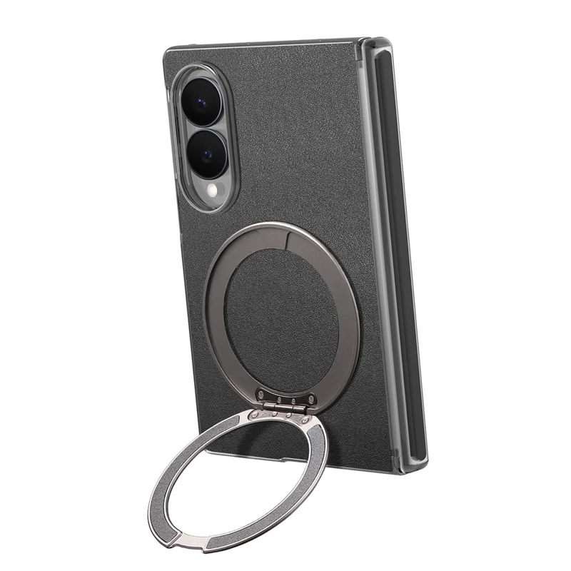 For Samsung Galaxy Z Fold8 Magnetic Phone Case with 360 Degree Rotating Ring Holder Dual-Axis Shockproof Protection - Black