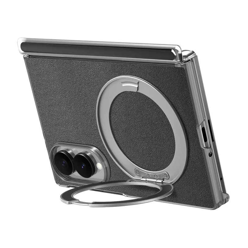 For Samsung Galaxy Z Fold8 Magnetic Phone Case with 360 Degree Rotating Ring Holder Dual-Axis Shockproof Protection - Black