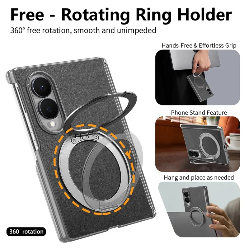 For Samsung Galaxy Z Fold8 Magnetic Phone Case with 360 Degree Rotating Ring Holder Dual-Axis Shockproof Protection - Black