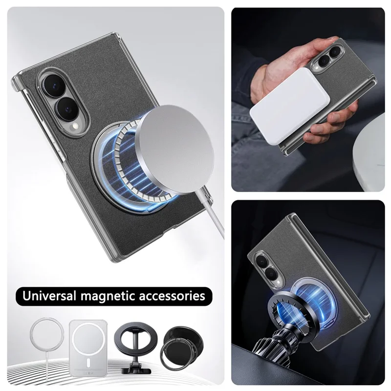 For Samsung Galaxy Z Fold8 Magnetic Phone Case with 360 Degree Rotating Ring Holder Dual-Axis Shockproof Protection - Black