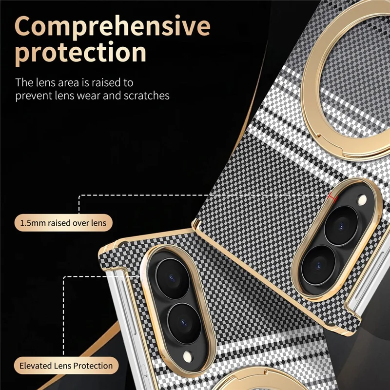 For Samsung Galaxy Z Fold8 Magnetic Case Ring Kickstand Hinge Design Electroplated Leather + PC Phone Cover - Black