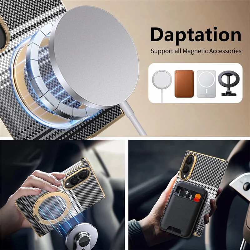 For Samsung Galaxy Z Fold8 Magnetic Case Ring Kickstand Hinge Design Electroplated Leather + PC Phone Cover - Black