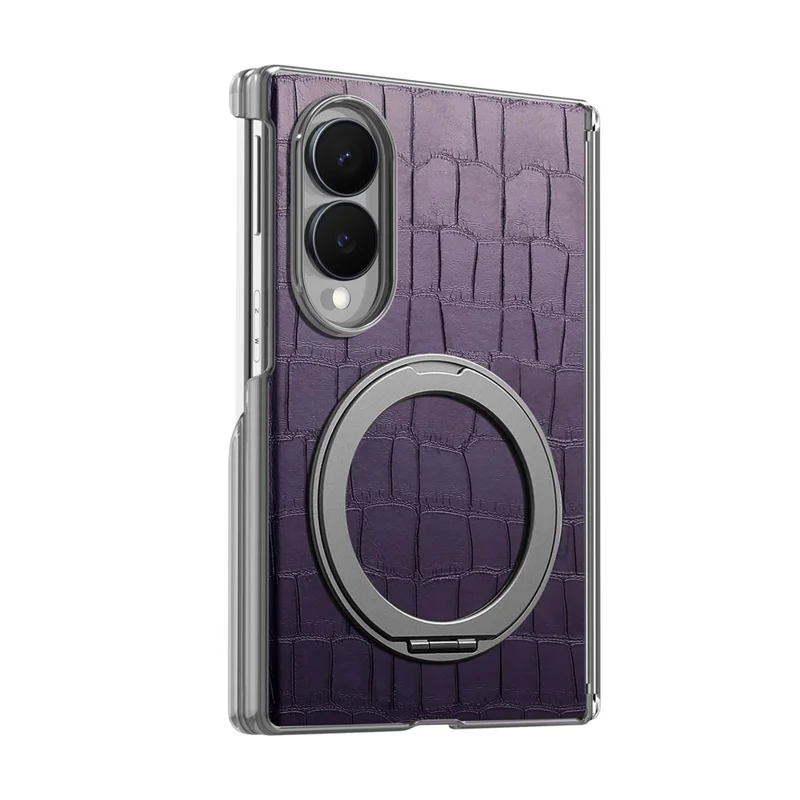 For Samsung Galaxy Z Fold8 Case Rotating Kickstand Magnetic Center Axis Shockproof Crocodile Pattern Leather Back Cover - Purple