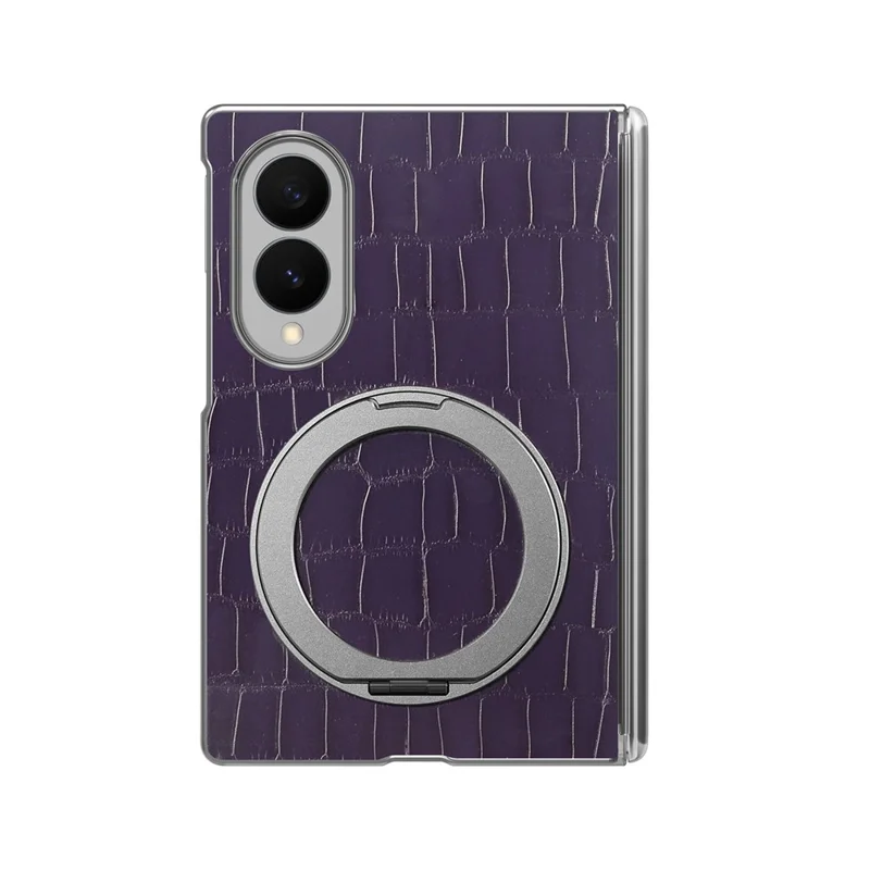 For Samsung Galaxy Z Fold8 Case Rotating Kickstand Magnetic Center Axis Shockproof Crocodile Pattern Leather Back Cover - Purple