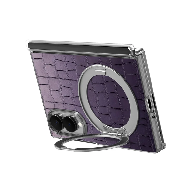 For Samsung Galaxy Z Fold8 Case Rotating Kickstand Magnetic Center Axis Shockproof Crocodile Pattern Leather Back Cover - Purple