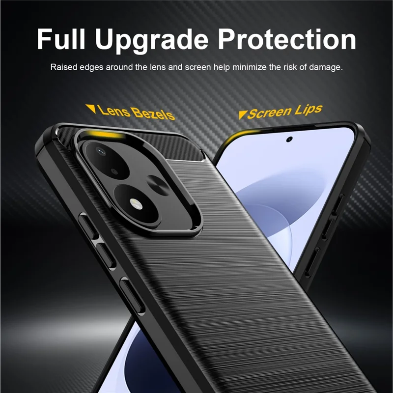 For Xiaomi Redmi Note 17 4G TPU Case Protective Phone Cover Carbon Fiber Texture Brushed - Black