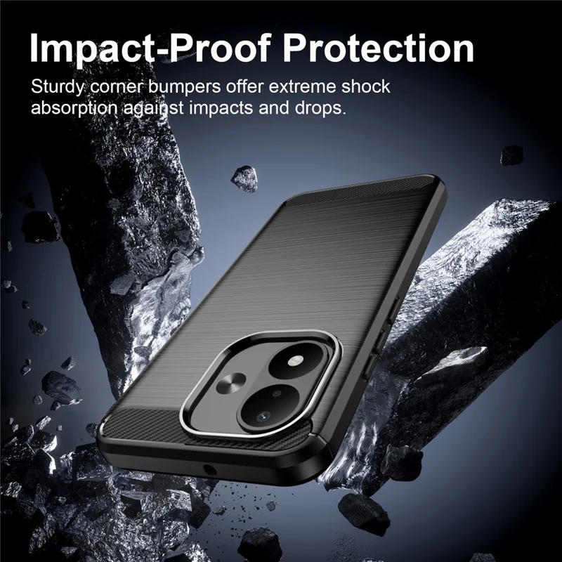 For Xiaomi Redmi Note 17 4G TPU Case Protective Phone Cover Carbon Fiber Texture Brushed - Black