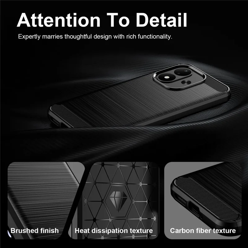 For Xiaomi Redmi Note 17 4G TPU Case Protective Phone Cover Carbon Fiber Texture Brushed - Black