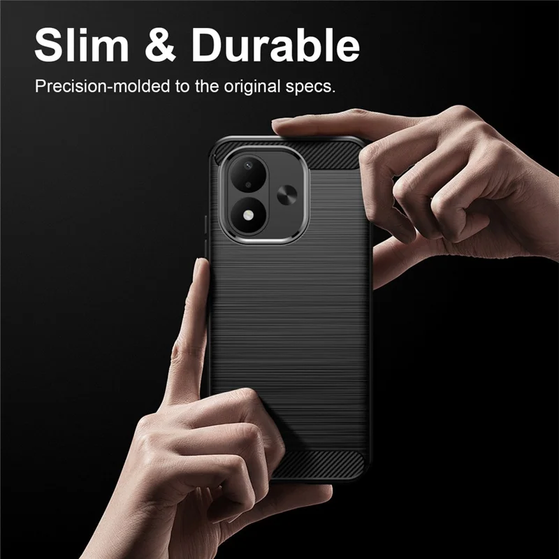 For Xiaomi Redmi Note 17 4G TPU Case Protective Phone Cover Carbon Fiber Texture Brushed - Black