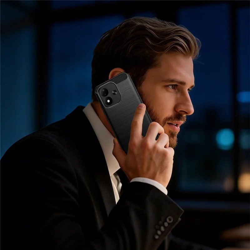 For Xiaomi Redmi Note 17 4G TPU Case Protective Phone Cover Carbon Fiber Texture Brushed - Black