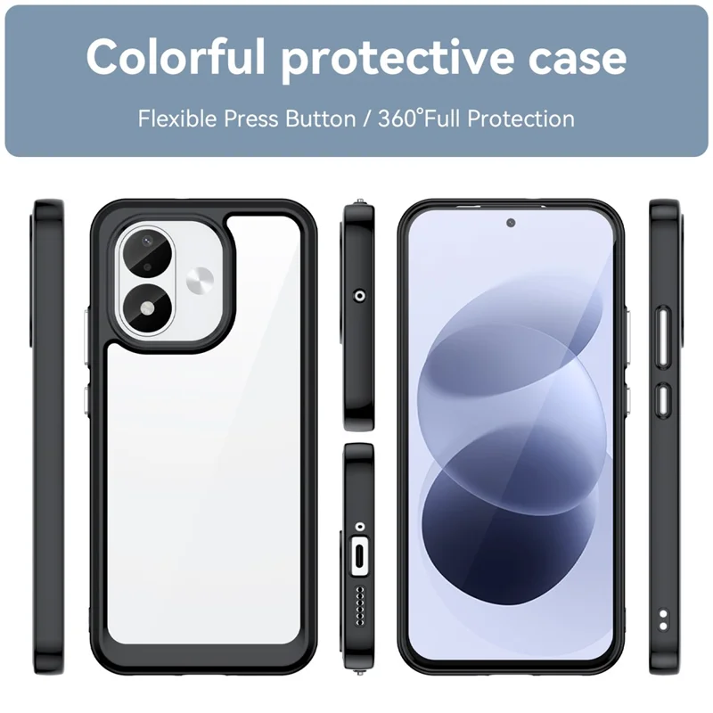 For Xiaomi Redmi Note 17 4G Case TPU + Acrylic Protective Clear Phone Cover - Black