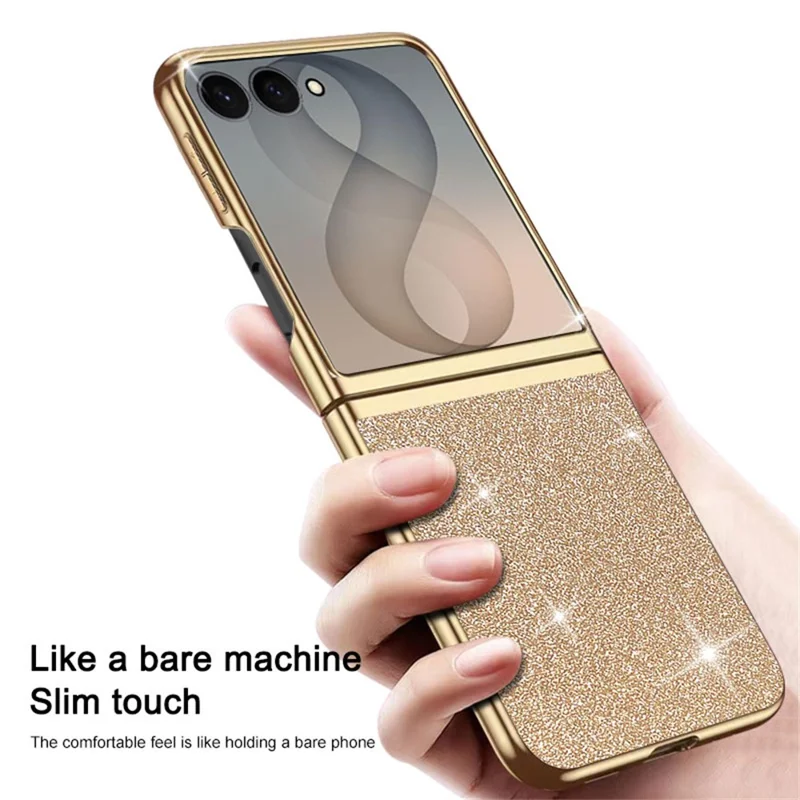 For Samsung Galaxy Z Flip8 Case Leather + PC Electroplating Glitter Phone Cover - Black