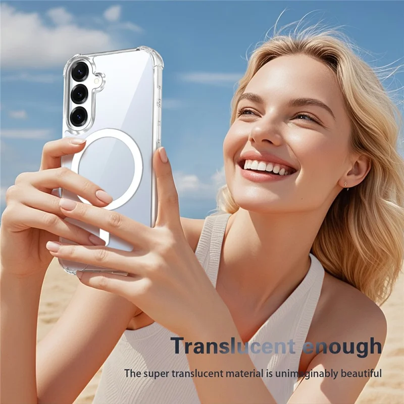 For Samsung Galaxy S26+ Magnetic Case Four-Corner Drop Protection TPU + PC Clear Phone Cover - Transparent