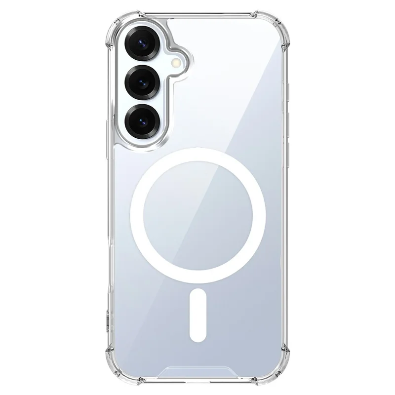 For Samsung Galaxy S26+ Magnetic Case Four-Corner Drop Protection TPU + PC Clear Phone Cover - Transparent