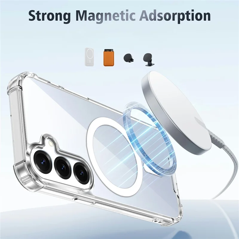 For Samsung Galaxy S26+ Magnetic Case Four-Corner Drop Protection TPU + PC Clear Phone Cover - Transparent