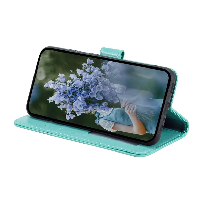 For Google Pixel 11a Stand Case Imprinted Totem PU Leather Wallet Phone Cover with Wrist Strap - Mint Green