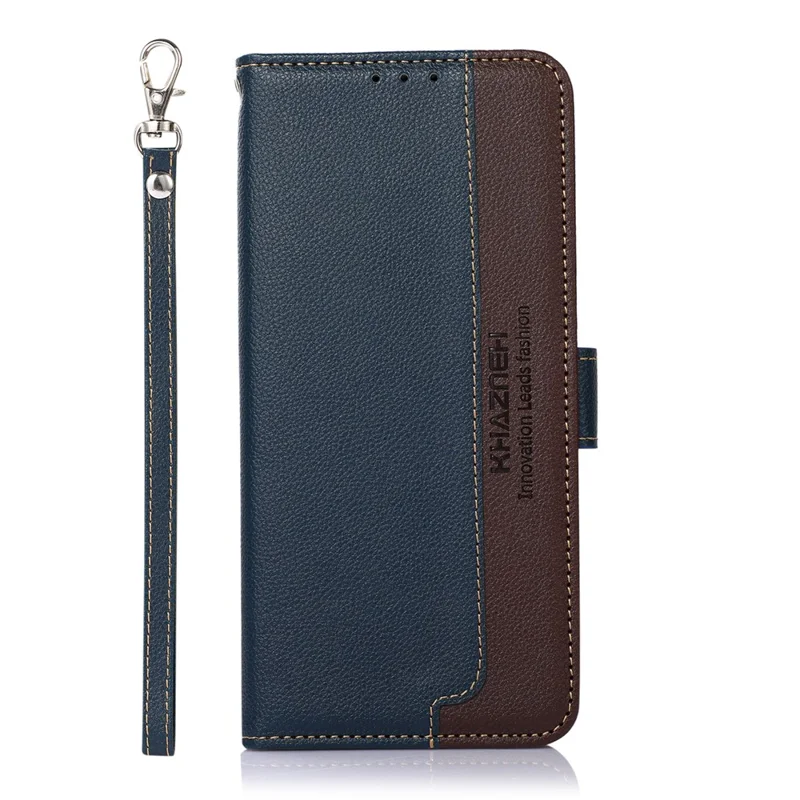KHAZNEH For Oppo A7 Pro Max 5G Case RFID Blocking Wallet Litchi Texture PU Leather Phone Cover with Strap - Blue