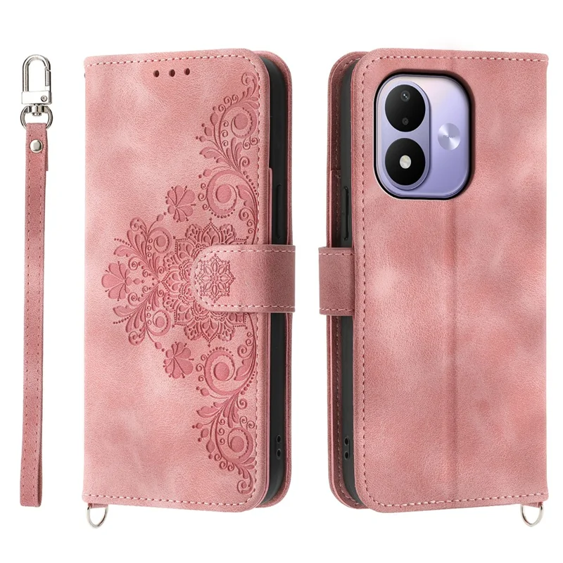 For Xiaomi Redmi Note 17 4G Wallet Case Flower Pattern PU Leather Phone Cover with Strap - Pink