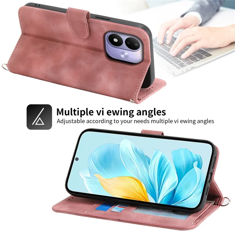 For Xiaomi Redmi Note 17 4G Wallet Case Flower Pattern PU Leather Phone Cover with Strap - Pink