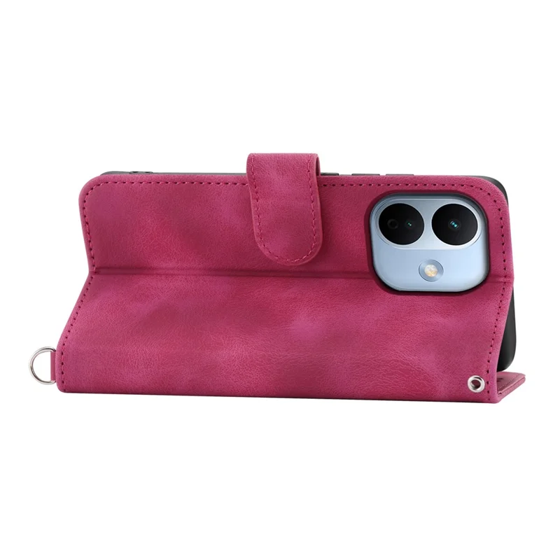 For Xiaomi Redmi Note 17 Pro Max 5G Wallet Case Flower Pattern PU Leather Phone Cover with Strap - Wine Red