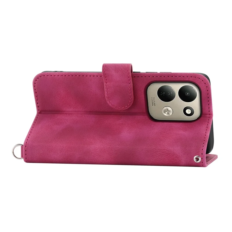 For Xiaomi Poco C95 Pro Wallet Case Flower Pattern PU Leather Phone Cover with Strap - Wine Red