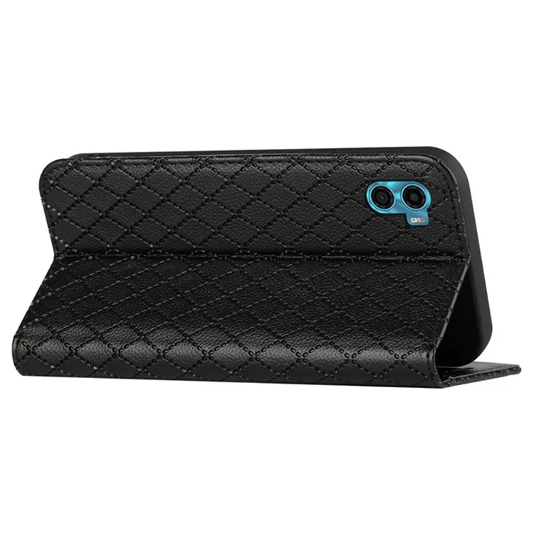 Pour Motorola Moto E22s 4G Litchi Texture PU Leather RFID Blocking Phone Stand Cover Rhombus Rossing Full Endroped Phone Phone Wallet Case - le Noir