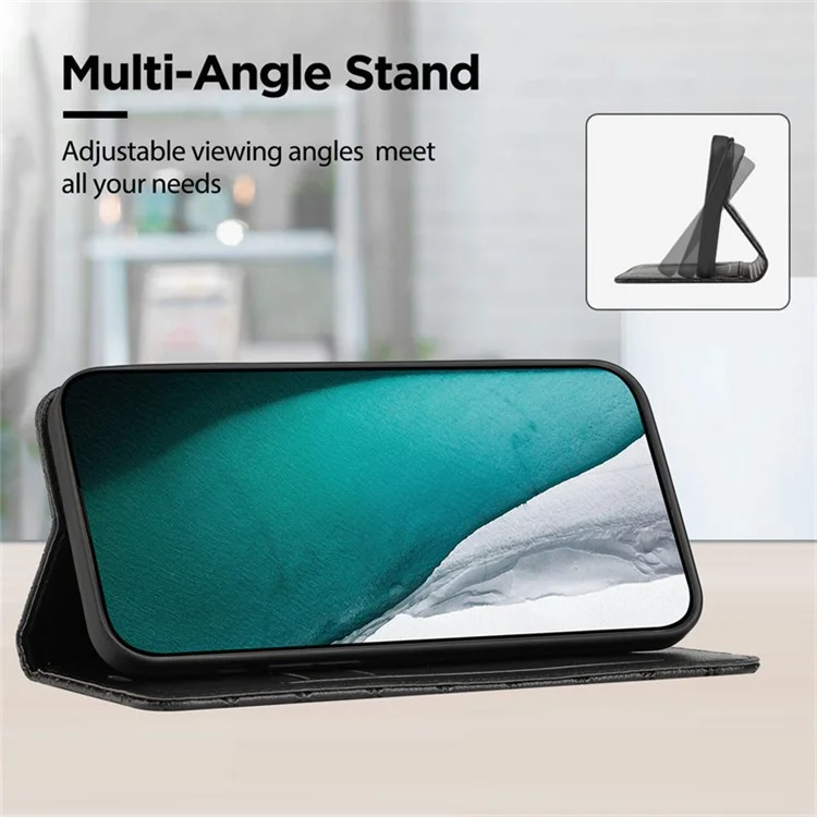 Pour Motorola Moto E22s 4G Litchi Texture PU Leather RFID Blocking Phone Stand Cover Rhombus Rossing Full Endroped Phone Phone Wallet Case - le Noir