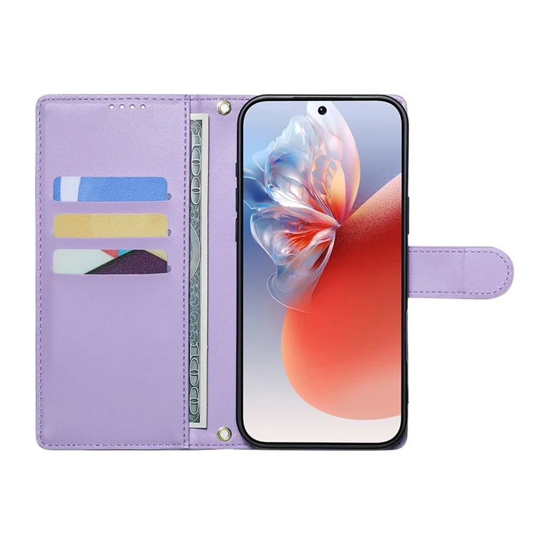 For Xiaomi Redmi Note 17 Pro Max 5G Case Adorable Cat Pattern PU Leather Wallet Phone Cover with Wrist Strap - Purple