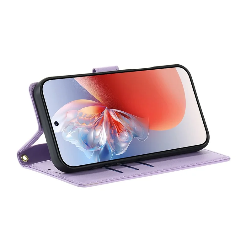 For Xiaomi Redmi Note 17 Pro Max 5G Case Adorable Cat Pattern PU Leather Wallet Phone Cover with Wrist Strap - Purple