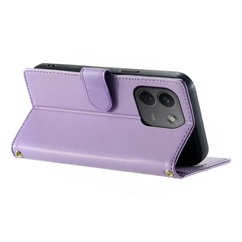 For Xiaomi Redmi Note 17 Pro Max 5G Case Adorable Cat Pattern PU Leather Wallet Phone Cover with Wrist Strap - Purple