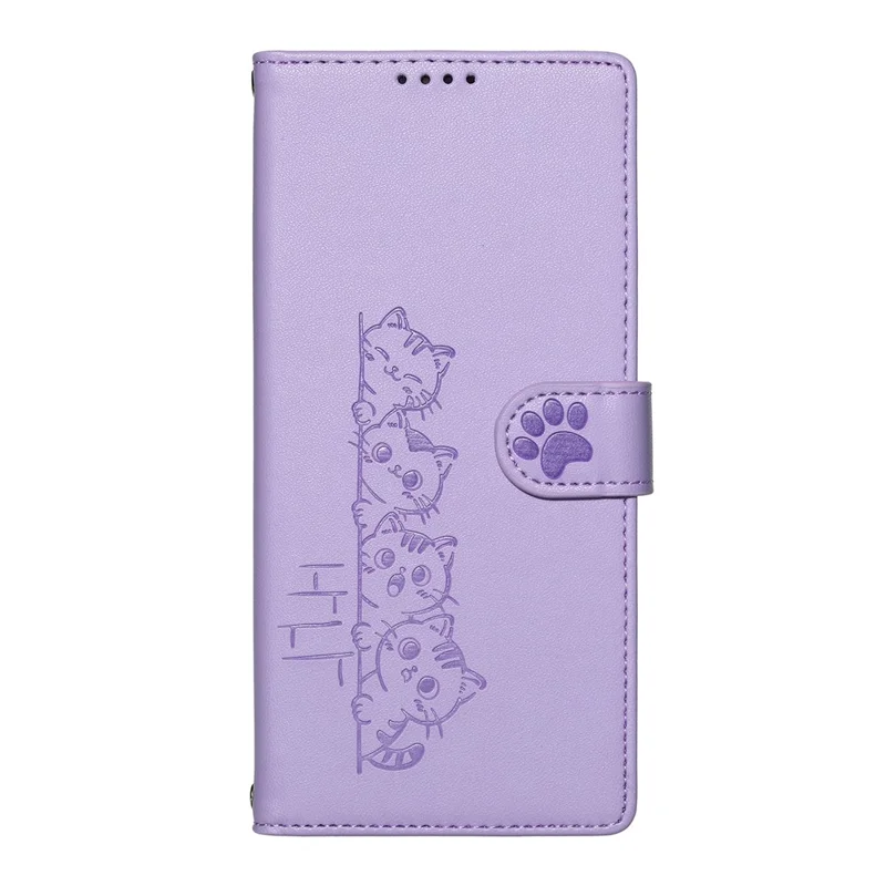 For Xiaomi Redmi Note 17 Pro Max 5G Case Adorable Cat Pattern PU Leather Wallet Phone Cover with Wrist Strap - Purple