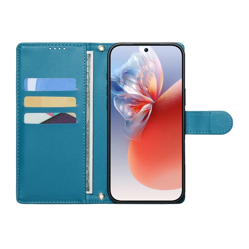 For Xiaomi Poco C95 Pro Case Adorable Cat Pattern PU Leather Wallet Phone Cover with Wrist Strap - Blue