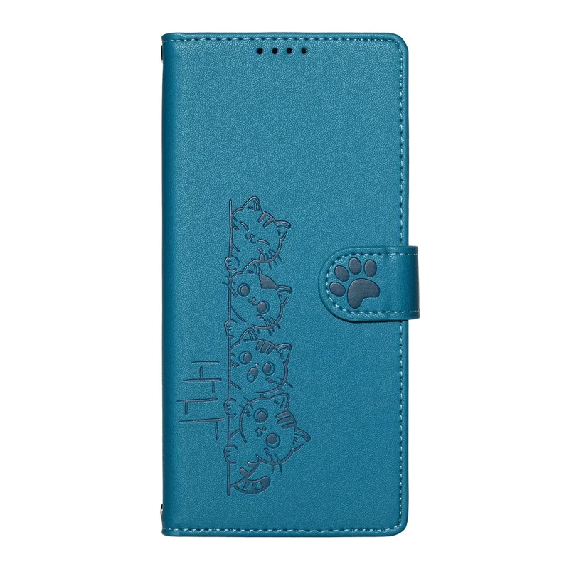 For Xiaomi Poco C95 Pro Case Adorable Cat Pattern PU Leather Wallet Phone Cover with Wrist Strap - Blue