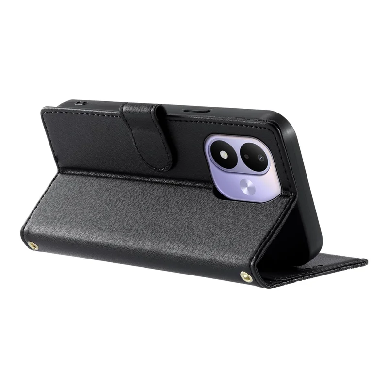 For Xiaomi Redmi Note 17 4G (Global) / Note 17 5G (Global) / Note 17 (India / China) 5G Case Embossed Totem Leather Flip Wallet Phone Cover with Wrist Strap - Black