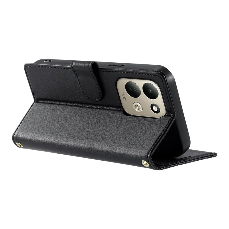 For Xiaomi Poco C95 Pro Case Embossed Totem Leather Flip Wallet Phone Cover with Wrist Strap - Black