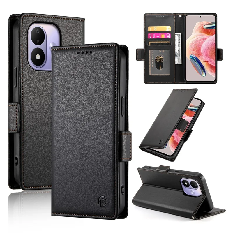 For Xiaomi Redmi Note 17 4G Stand Case PU Leather Wallet Phone Cover - Black