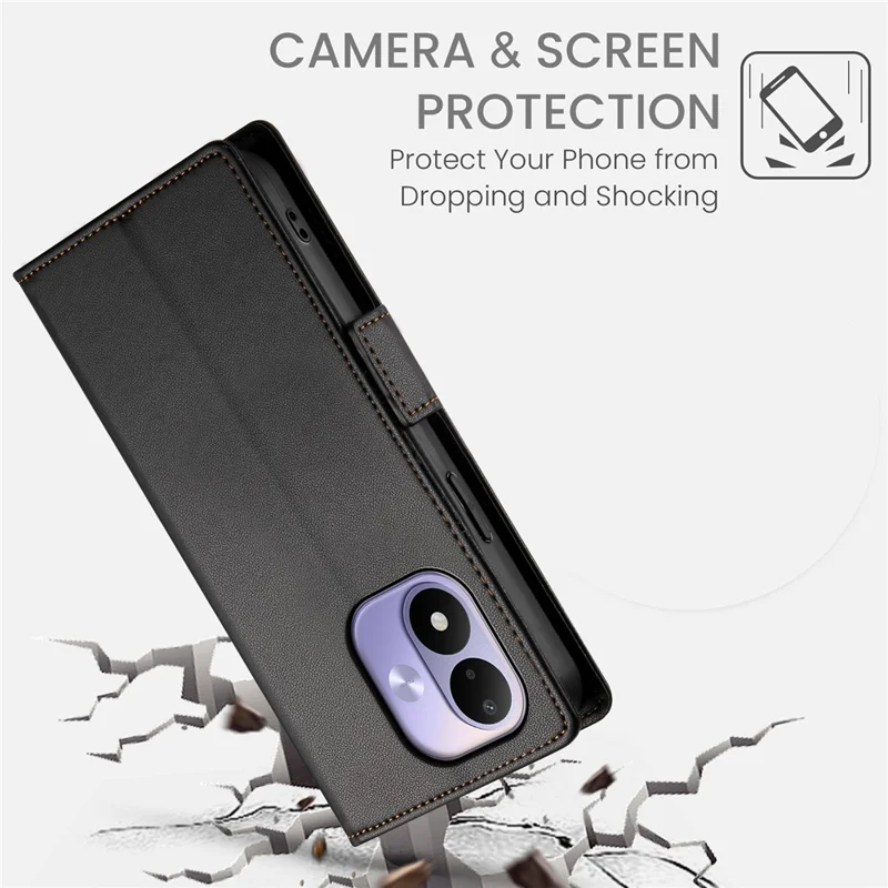 For Xiaomi Redmi Note 17 4G Stand Case PU Leather Wallet Phone Cover - Black