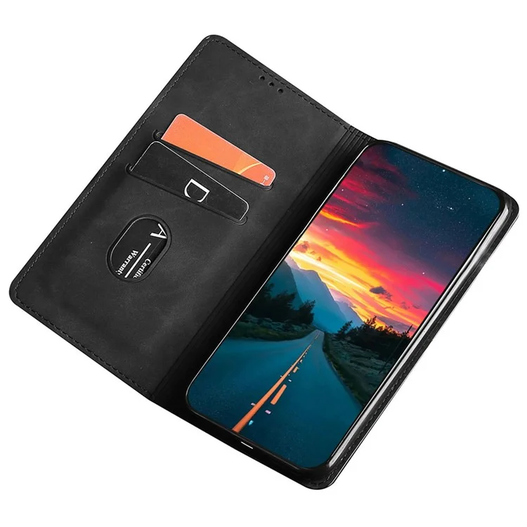 Para TCL 30 XL PU Tarjeta de Cuero Ranura Case de Teléfono Touch de Piel Tapa de Absorción Magnética Flip Cubierta - Negro