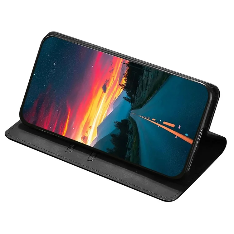 Para TCL 30 XL PU Tarjeta de Cuero Ranura Case de Teléfono Touch de Piel Tapa de Absorción Magnética Flip Cubierta - Negro