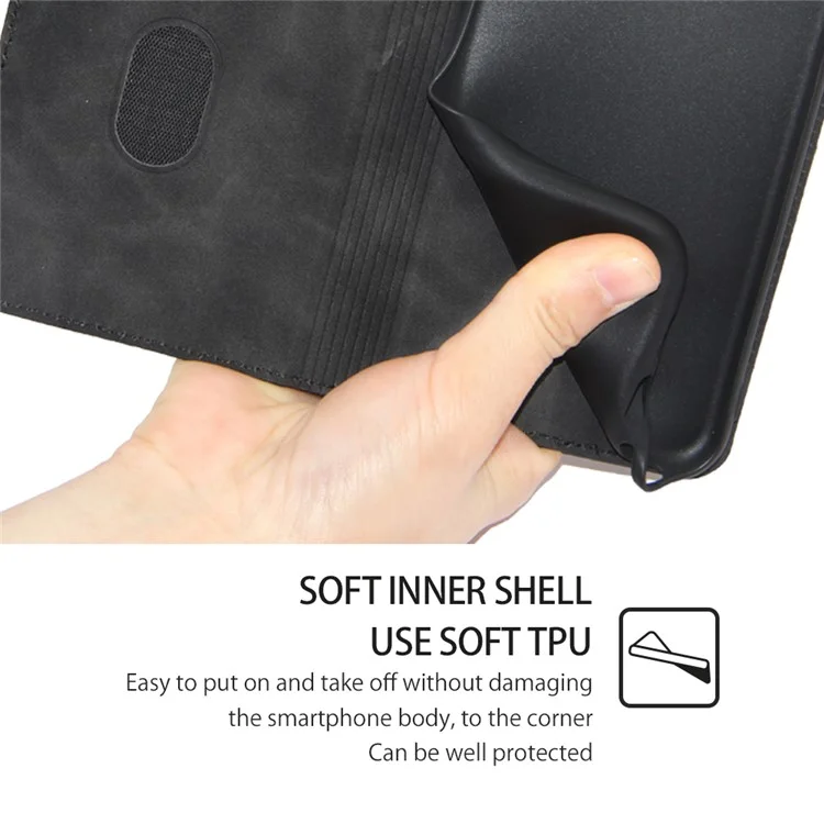 Para TCL 30 XL PU Tarjeta de Cuero Ranura Case de Teléfono Touch de Piel Tapa de Absorción Magnética Flip Cubierta - Negro