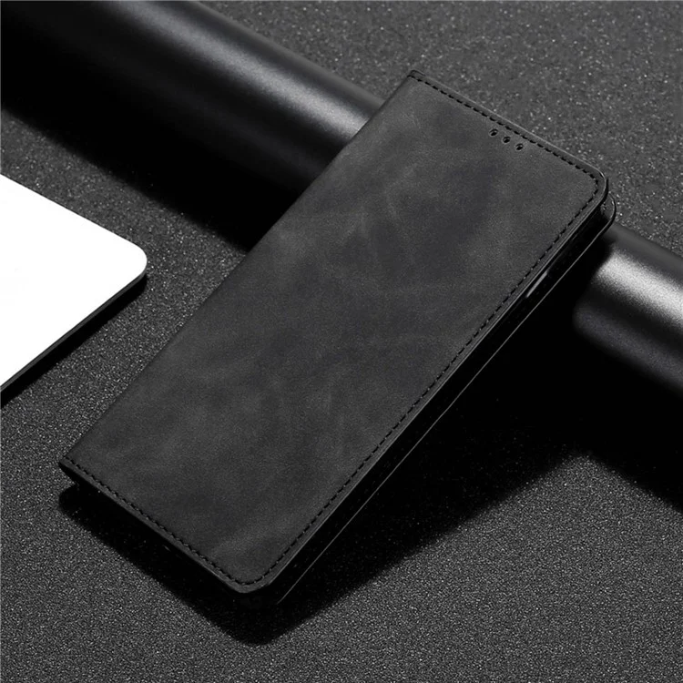 Para TCL 30 XL PU Tarjeta de Cuero Ranura Case de Teléfono Touch de Piel Tapa de Absorción Magnética Flip Cubierta - Negro