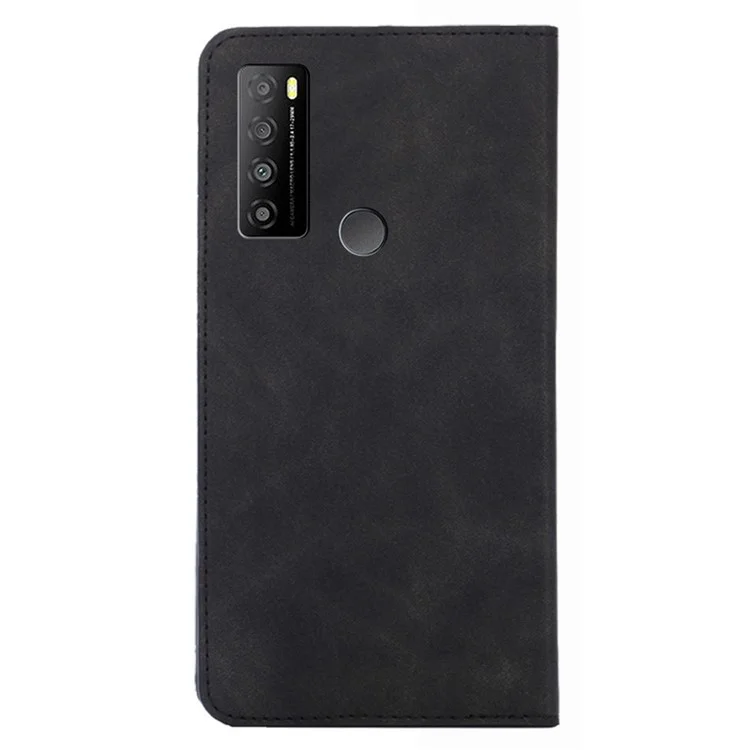 Para TCL 30 XL PU Tarjeta de Cuero Ranura Case de Teléfono Touch de Piel Tapa de Absorción Magnética Flip Cubierta - Negro
