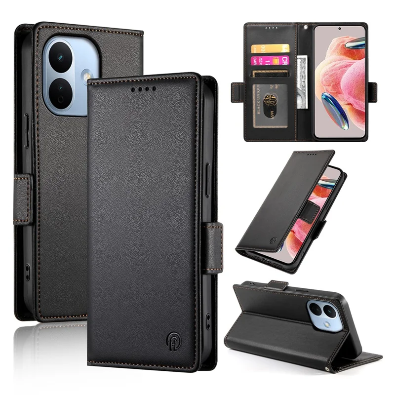 For Xiaomi Redmi Note 17 Pro Max 5G Stand Case PU Leather Wallet Phone Cover - Black