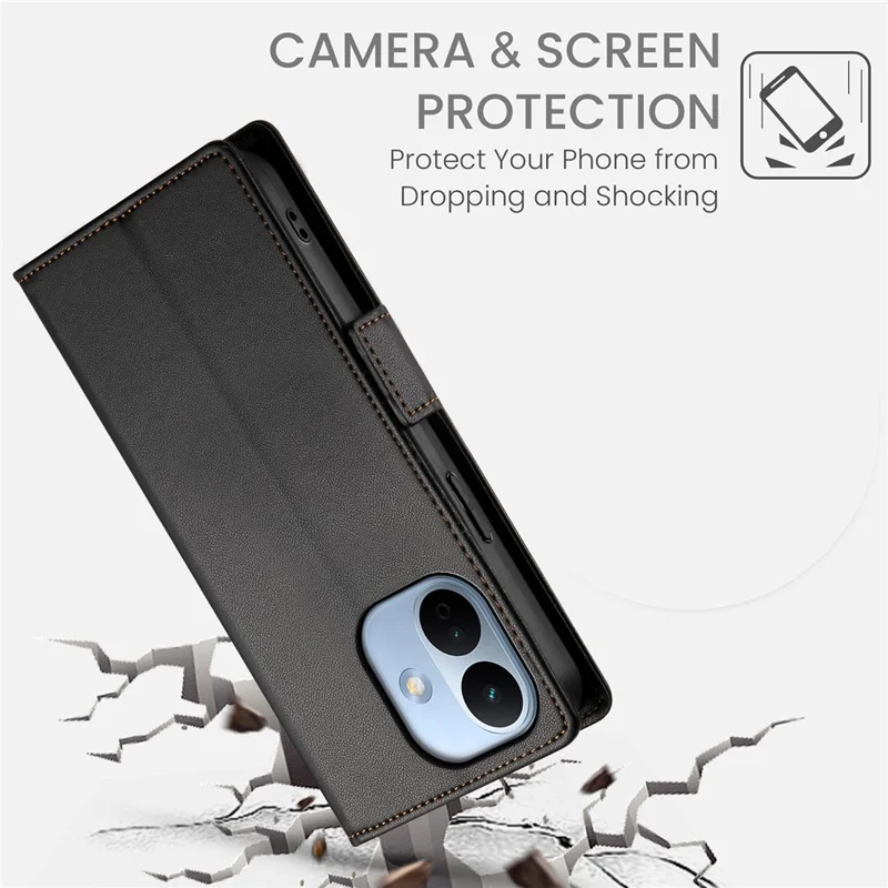 For Xiaomi Redmi Note 17 Pro Max 5G Stand Case PU Leather Wallet Phone Cover - Black