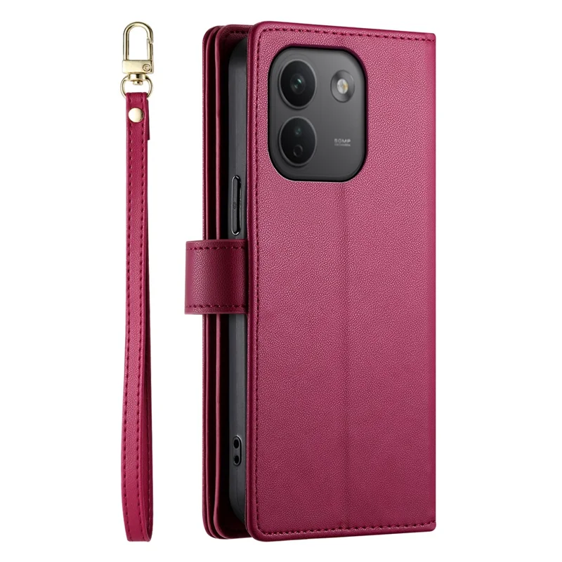 For Xiaomi Redmi Note 17 Pro Max 5G Leather Case Zipper Pocket Wallet Phone Cover with Straps - Red